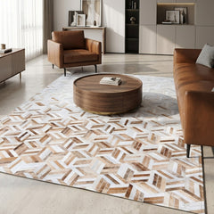 Diamond Effect Tricolor Cowhide Patchwork Rug