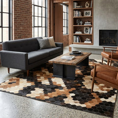 Diamond Tricolor Cowhide Patchwork Rug