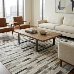 Stripes Grey Cowhide Patchwork Rug