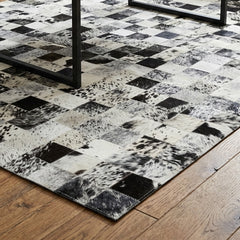 Square Block Salt & Pepper Black Cowhide Patchwork Rug