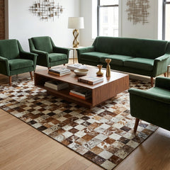 Square Block Salt & Pepper Brown Cowhide Patchwork Rug