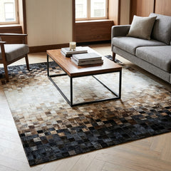 Wave Tricolor Block Cowhide Patchwork Rug