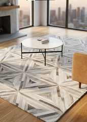 Triangle Grey Cowhide Patchwork Rug