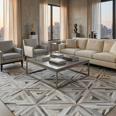 Triangle Grey Cowhide Patchwork Rug