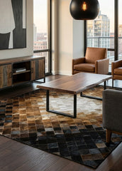 Medallion Tricolor Block Cowhide Patchwork Rug