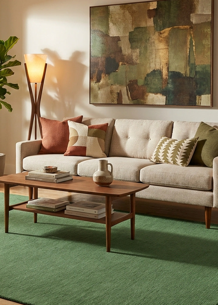 Green wool rug in living room