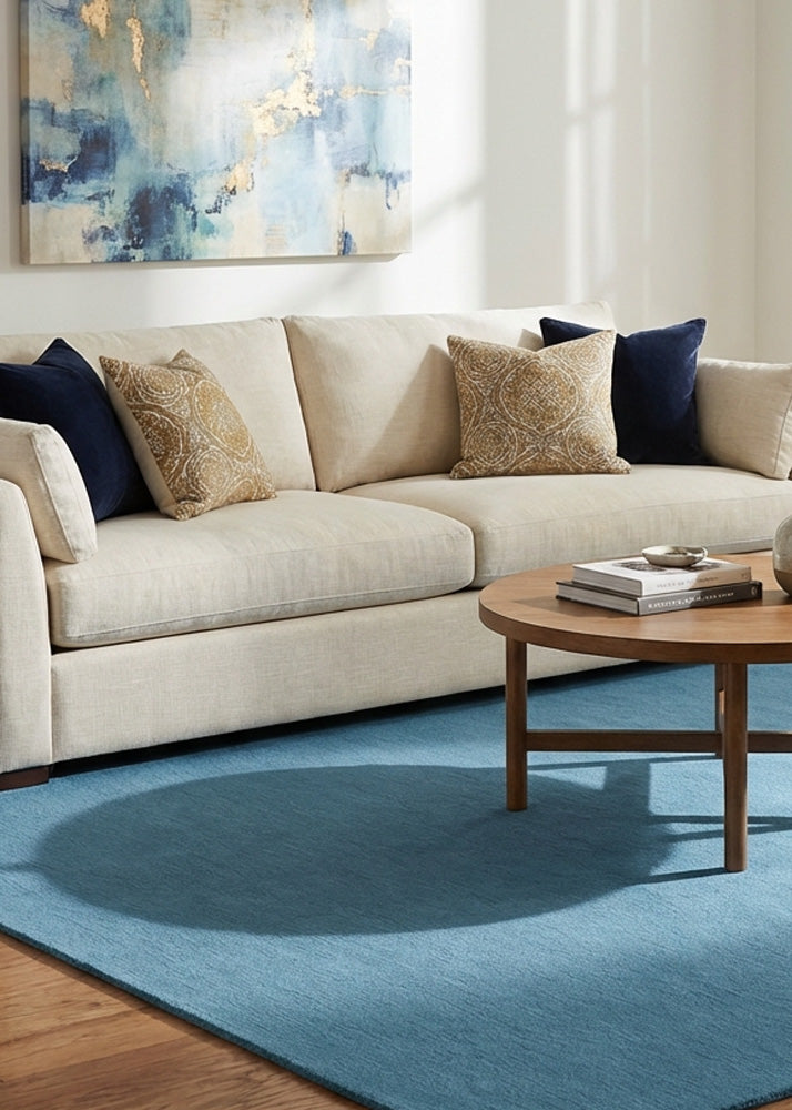 Sky blue wool rug in modern living room