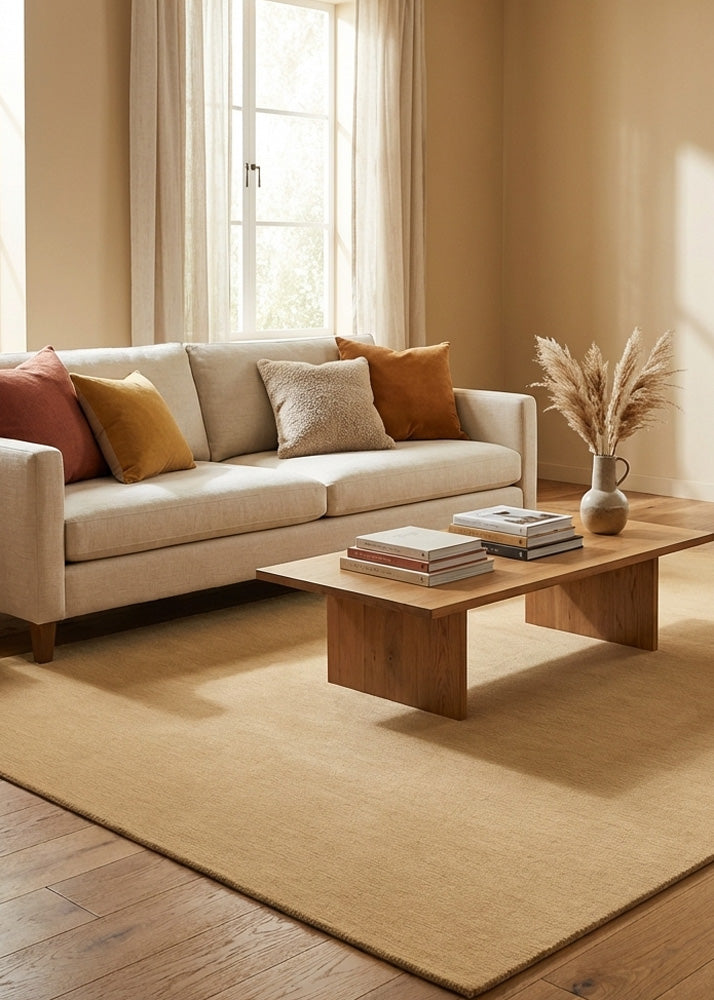 beige wool rug in living room