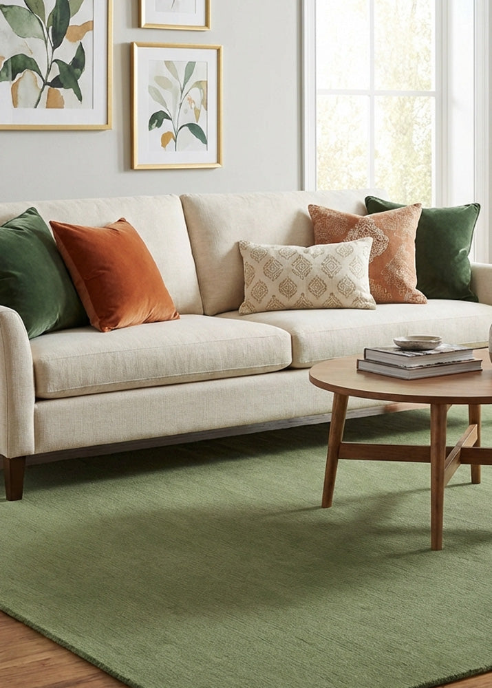Green wool rug in modern living room