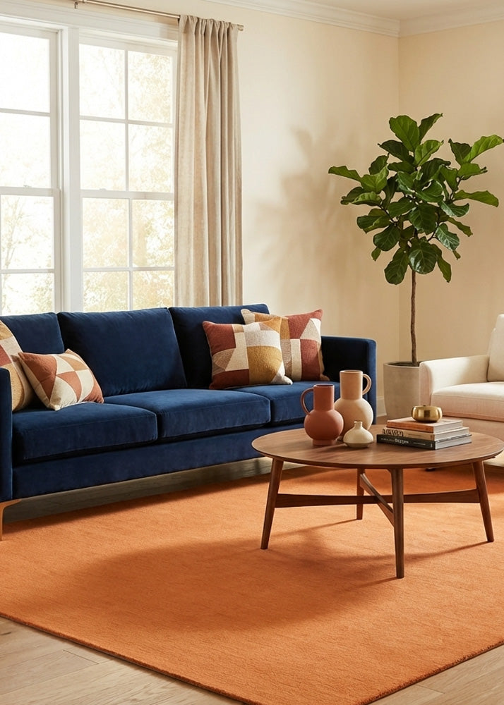 Orange wool rug in modern living room