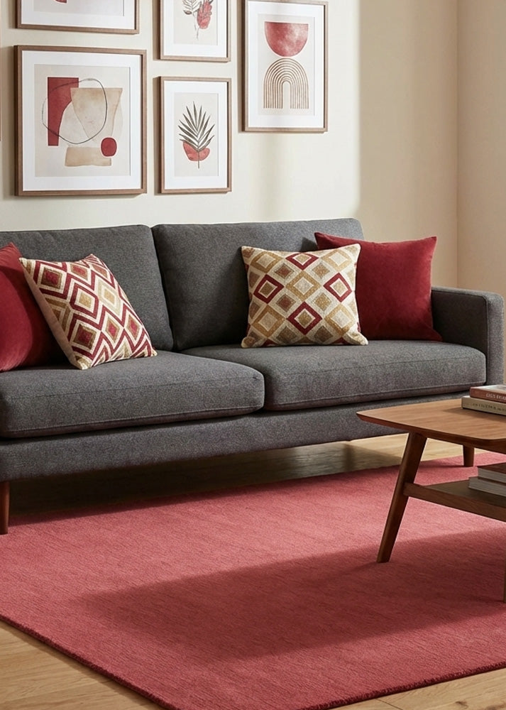 Brick red wool rug in living room