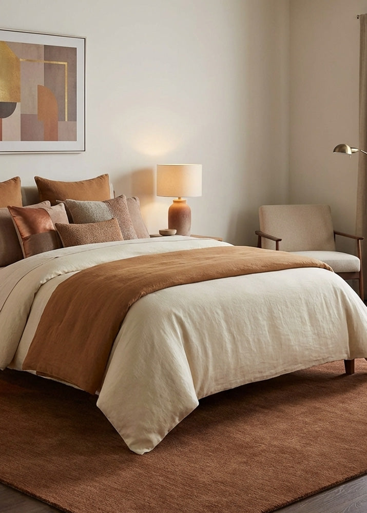 Brown wool rug in modern bedroom