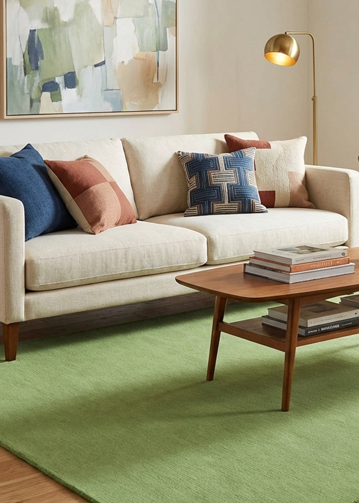 Leaf green wool rug in modern living room