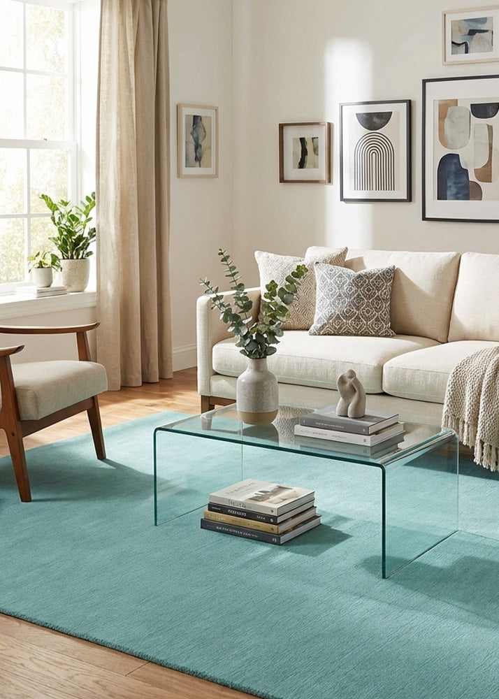 Sky blue wool rug in modern living room