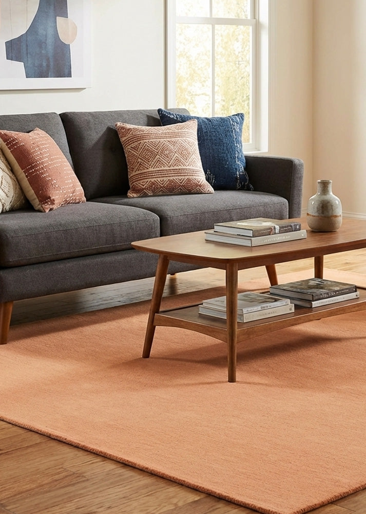 Orange wool rug in living room