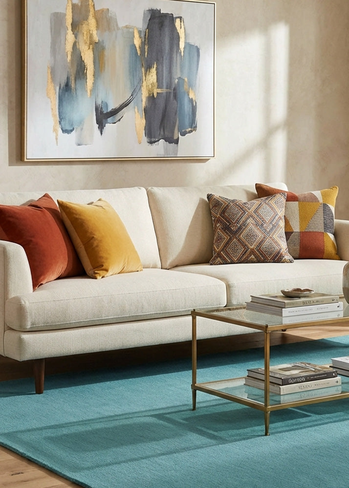Blue wool rug in living room