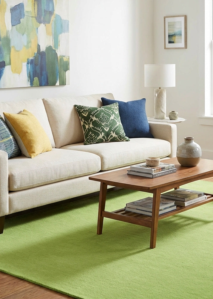 Green wool rug in modern living room