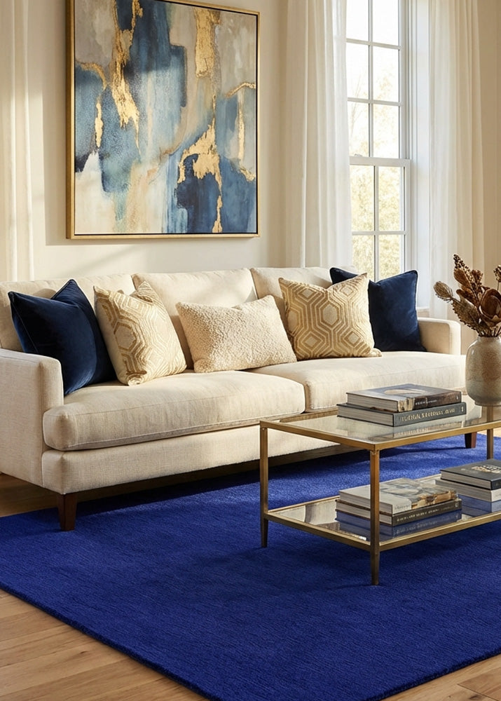 Blue  wool rug in living room