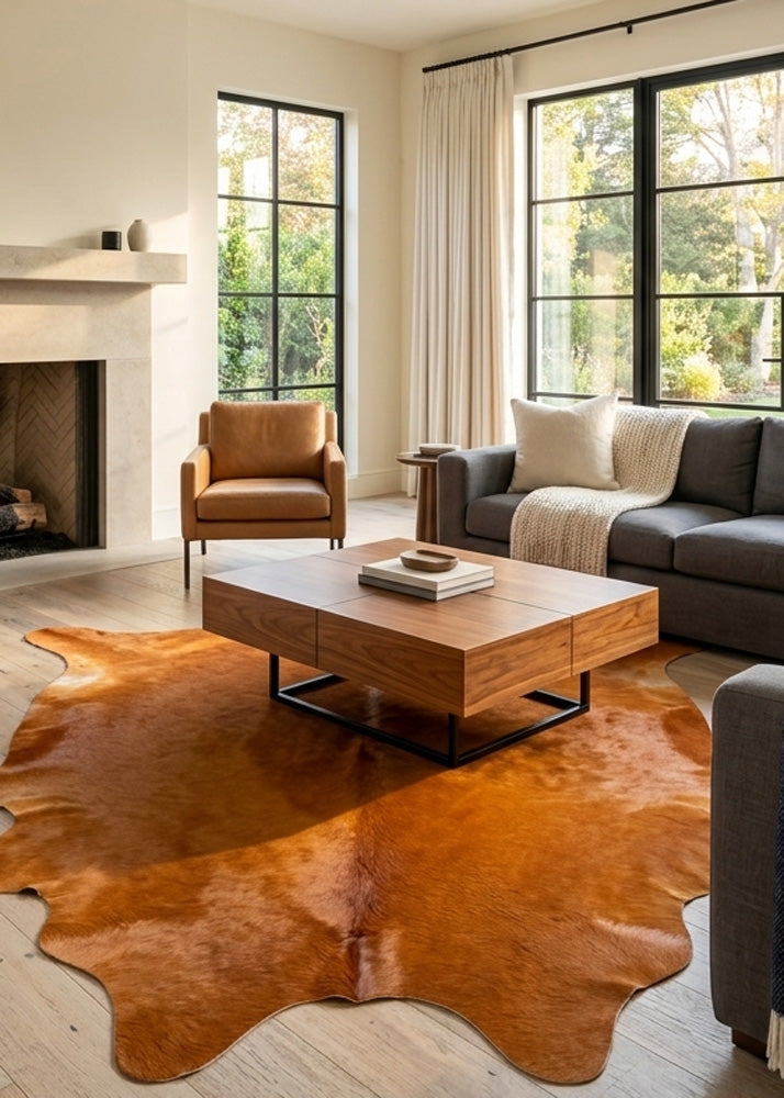 burnt orange cowhide rug