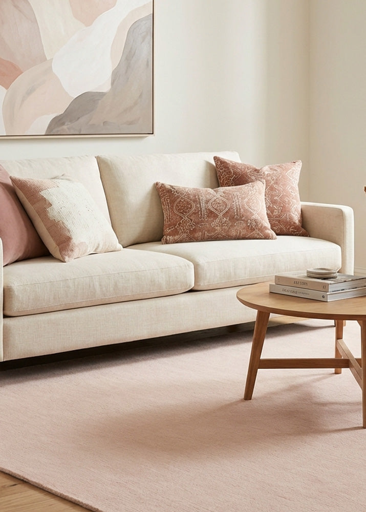 Pink wool rug in modern living room 