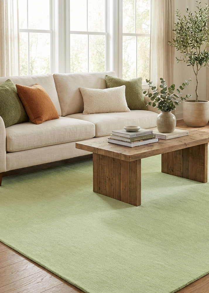 Mint green wool rug in modern living room