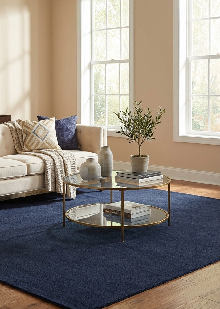 navy blue wool rug in living room