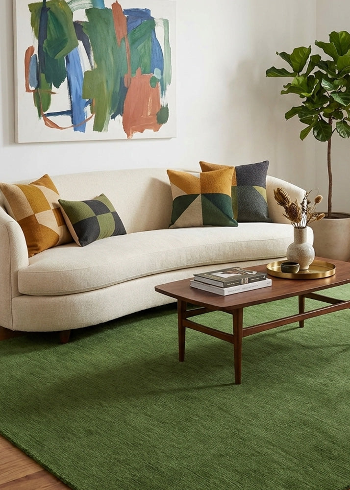 Green wool rug in modern living room