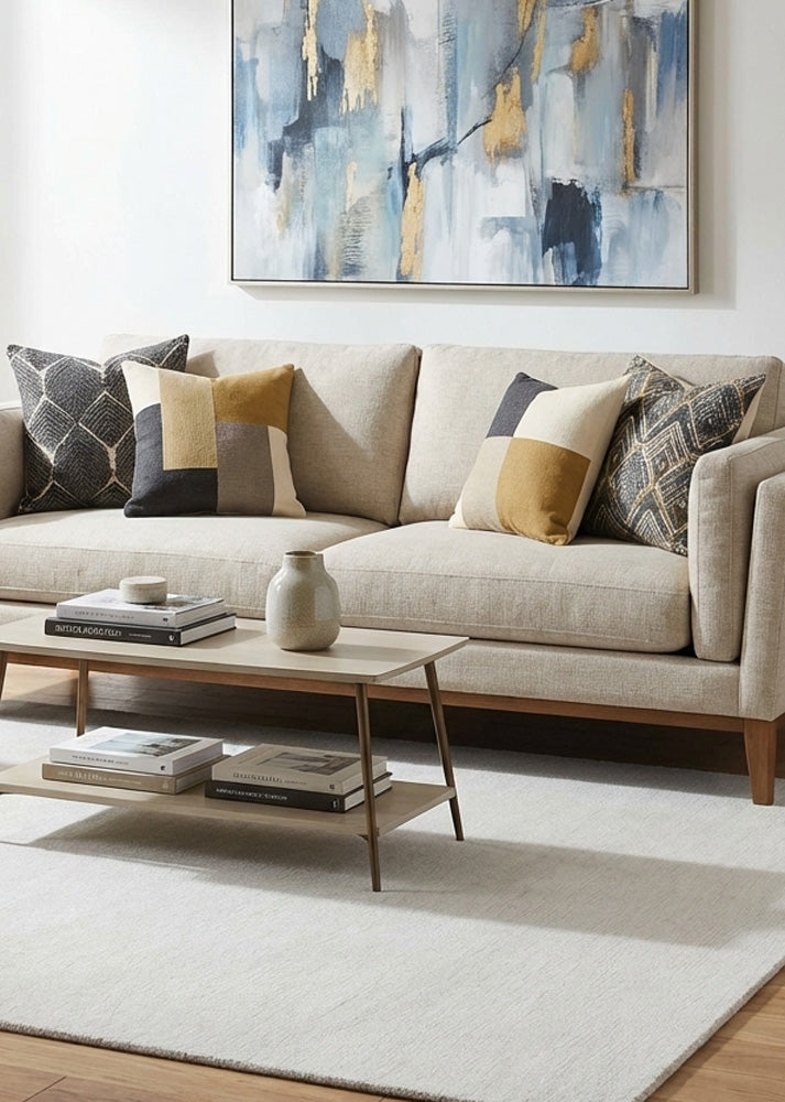 Hand tufted white wool rug in modern living room