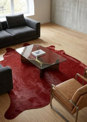 Overdyed red garnet cowhide rug