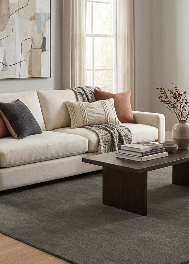Grey wool rug in modern living room