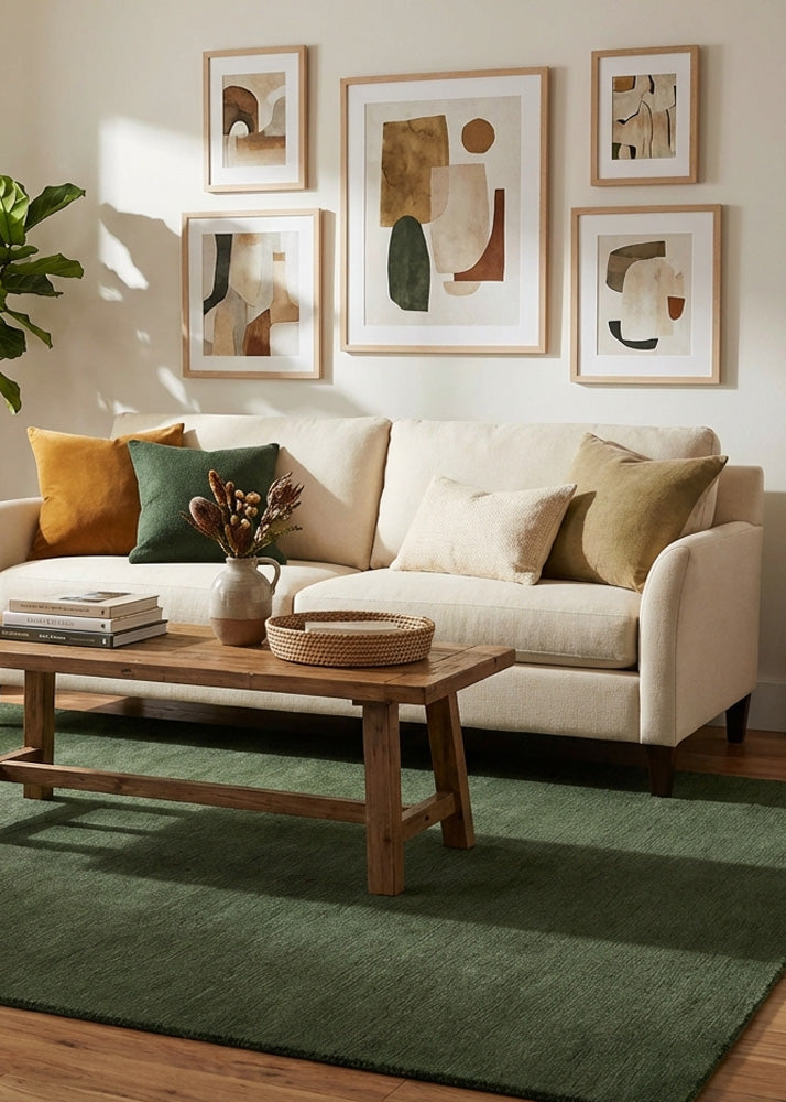 Green wool rug in modern living room