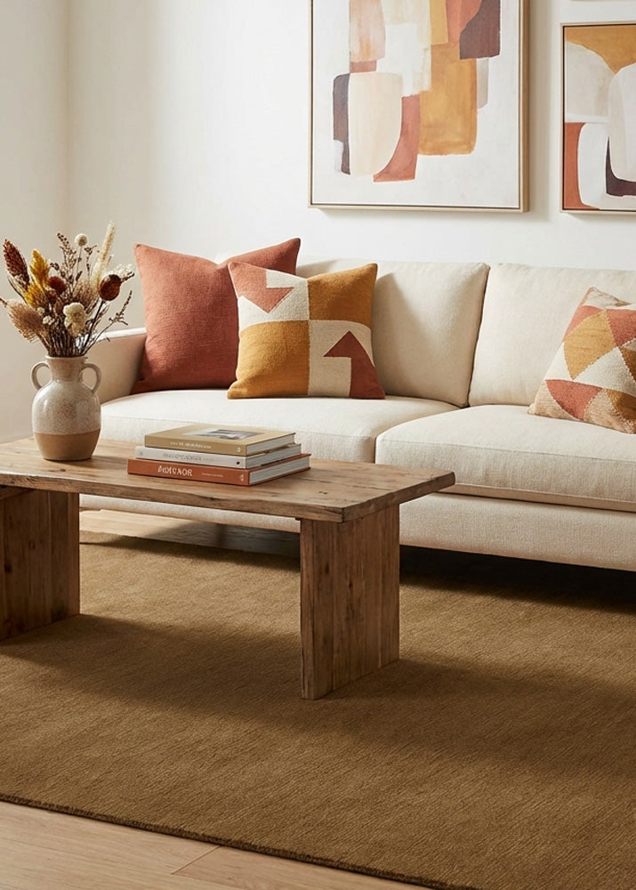Brown wool rug in living room