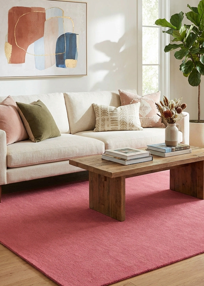 Pink wool rug in living room