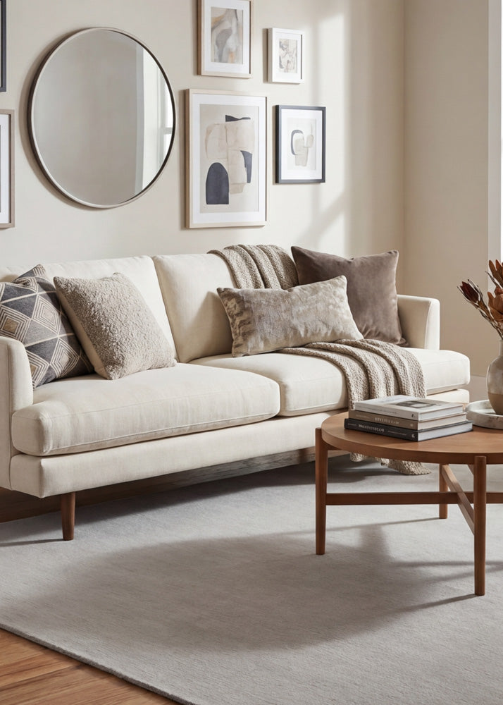 Light grey wool rug in modern living room