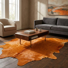 Dyed Burnt Orange Cowhide Rug