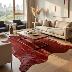 red cowhide rug in the living room