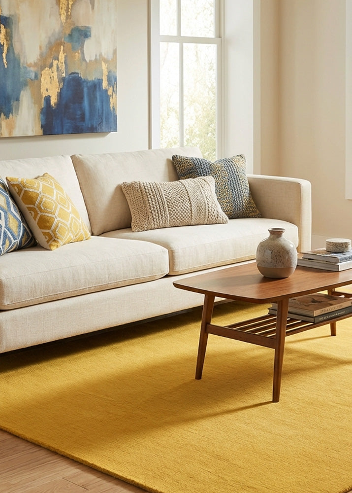 Turmeric yellow wool rug in living room