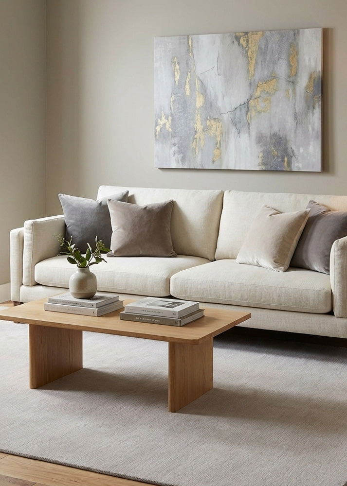 Light grey wool rug in living room