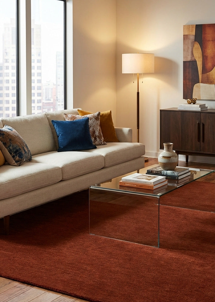 Red wool rug in modern living room