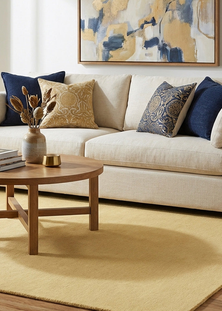 Pastel yellow wool rug in modern living room