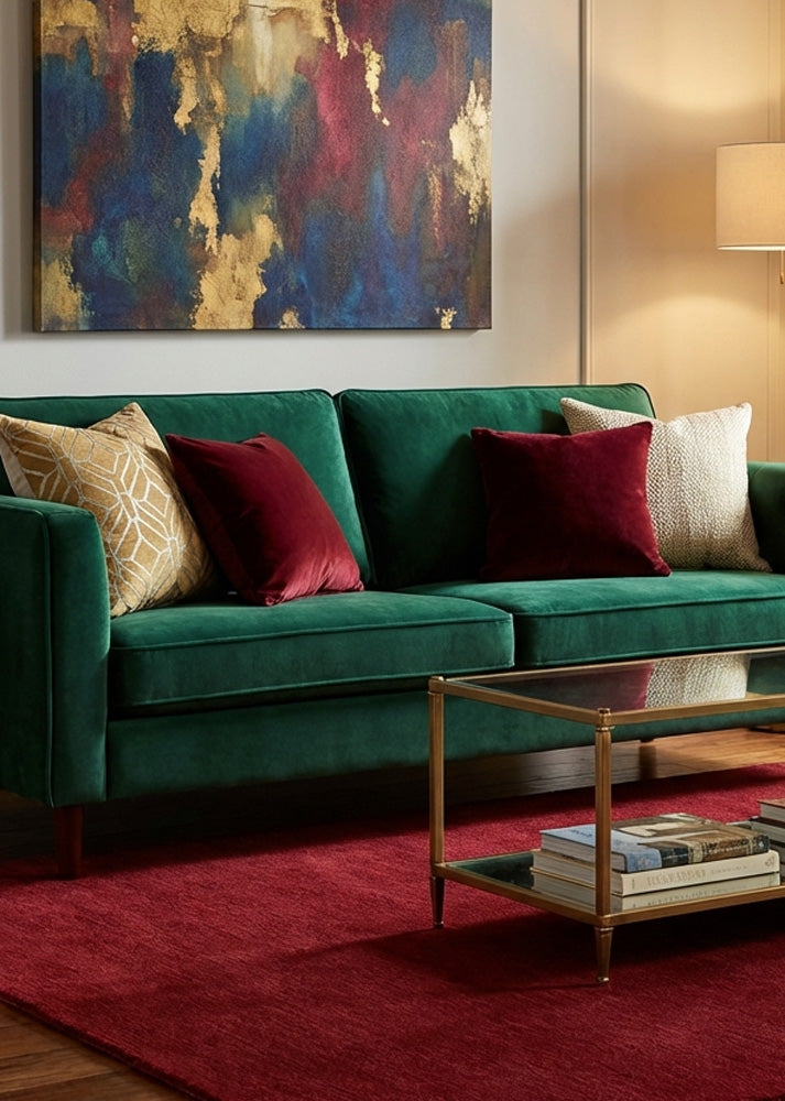 Red wool rug in modern living room