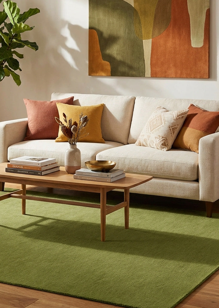 Green wool rug in modern living room