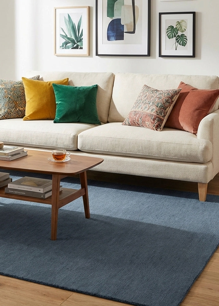 Dark grey wool rug in modern living room