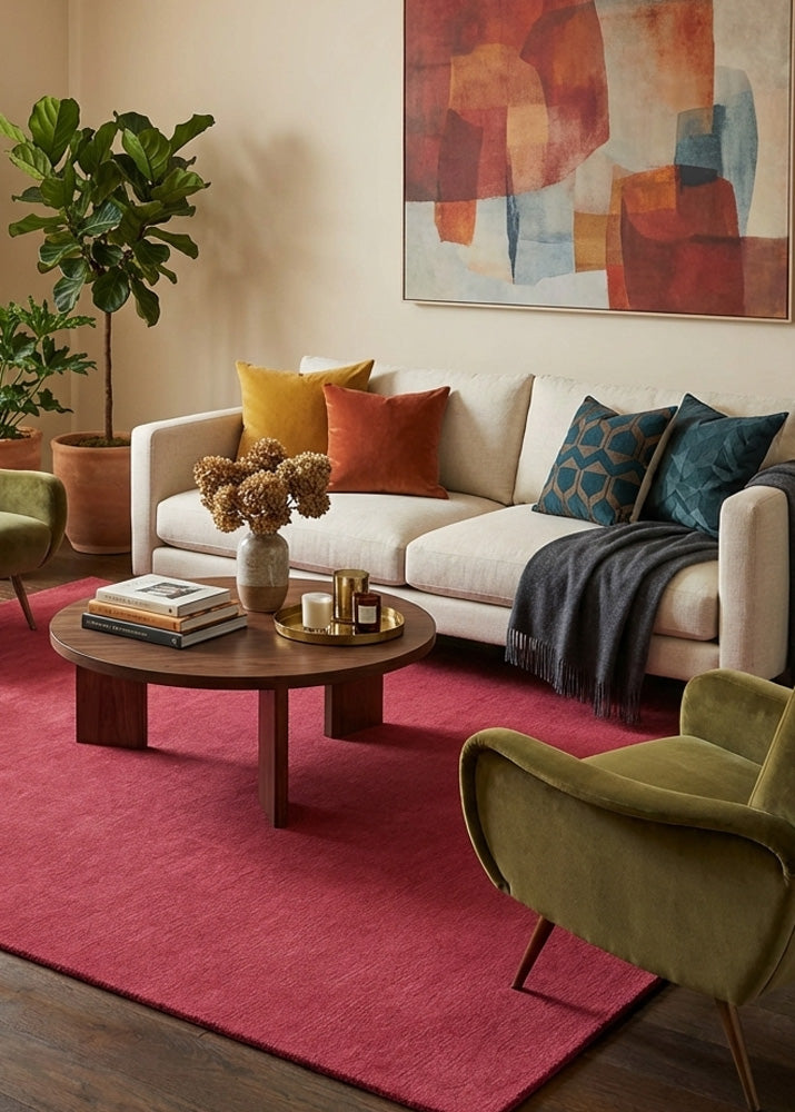 pink wool rug in modern living room