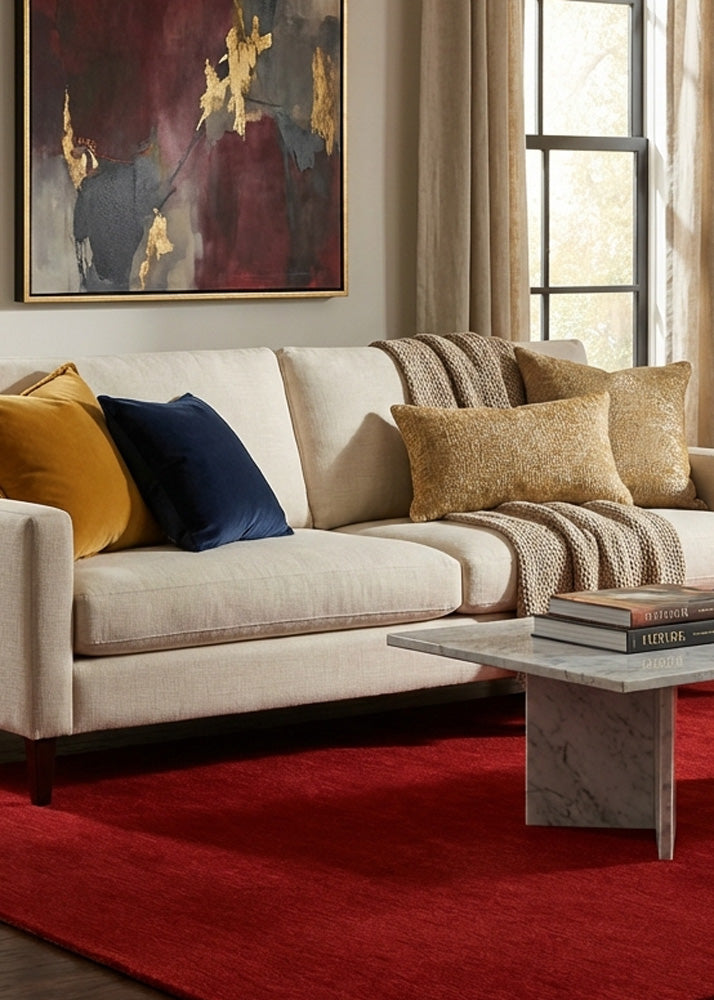 Red wool rug in modern living room