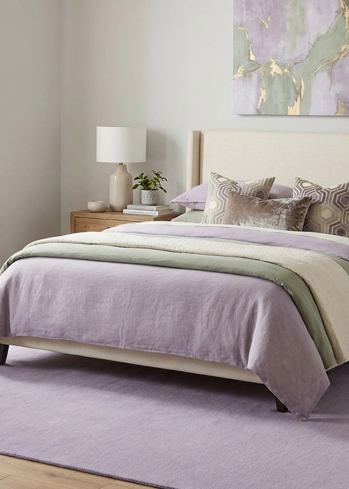 Purple wool rug in modern bedroom