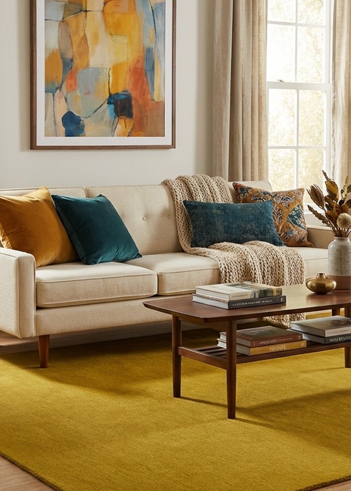 Yellow wool rug in modern living room