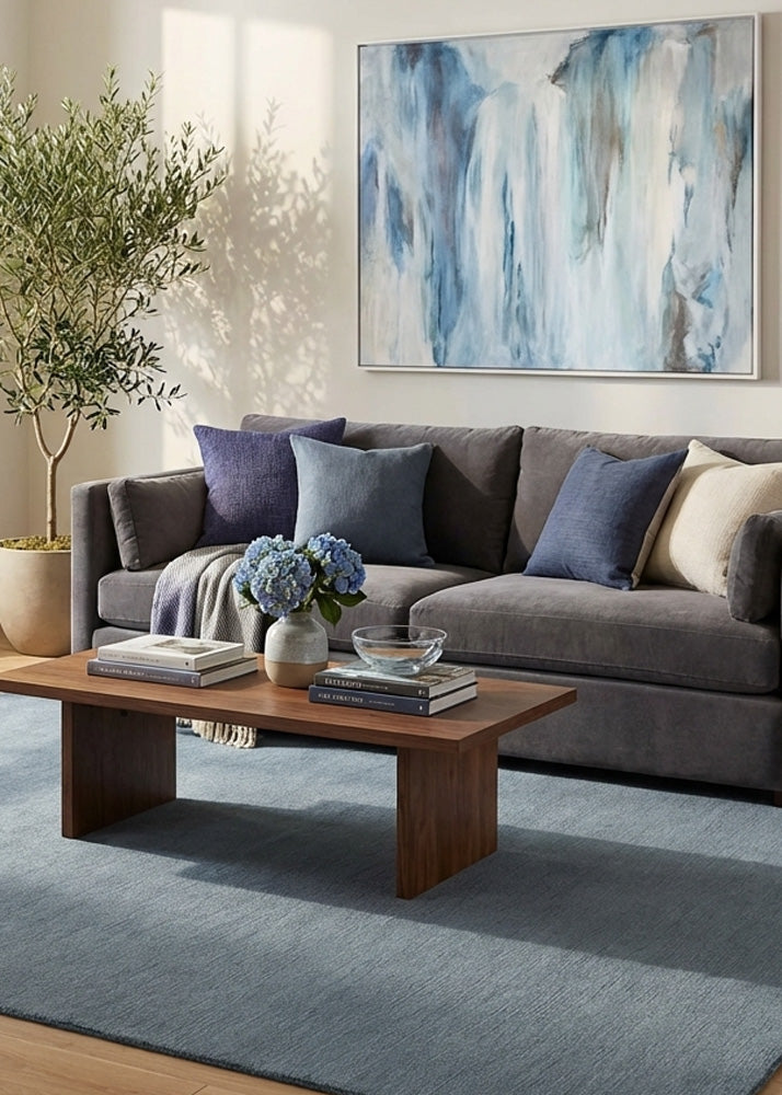 Grey wool rug in modern living room