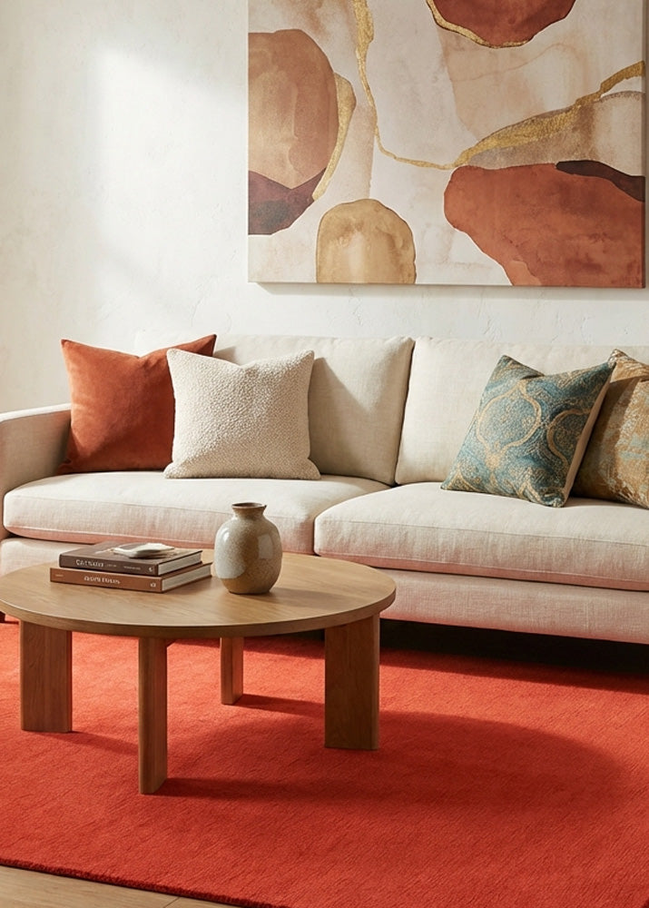 Light red wool rug in modern living room
