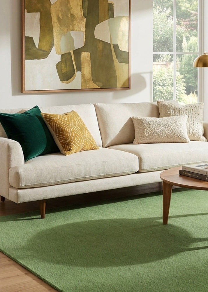 Green wool rug in modern living room